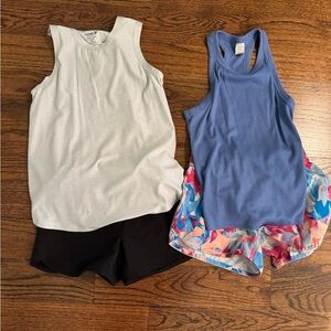 Gray and Blue Tank Tops with Black and Colorful Shorts
